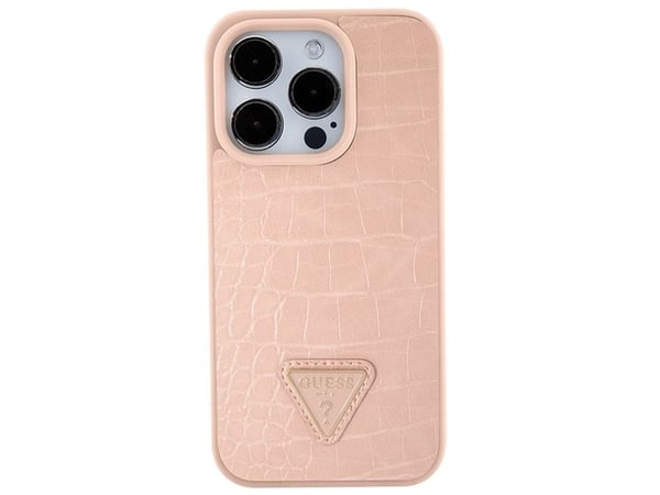 Guess GUHCP15XPCRTHCP iPhone 15 Pro Max vaaleanpunainen/vaaleanpunainen kovakotelo Croco Triangle Metal Logo - metalli logo