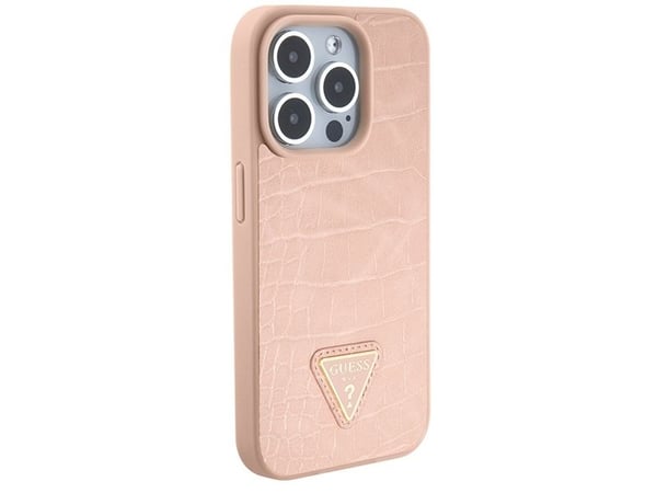 Guess GUHCP15XPCRTHCP iPhone 15 Pro Max vaaleanpunainen/vaaleanpunainen kovakotelo Croco Triangle Metal Logo - metalli logo