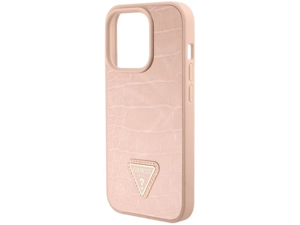 Guess GUHCP15XPCRTHCP iPhone 15 Pro Max vaaleanpunainen/vaaleanpunainen kovakotelo Croco Triangle Metal Logo - metalli logo