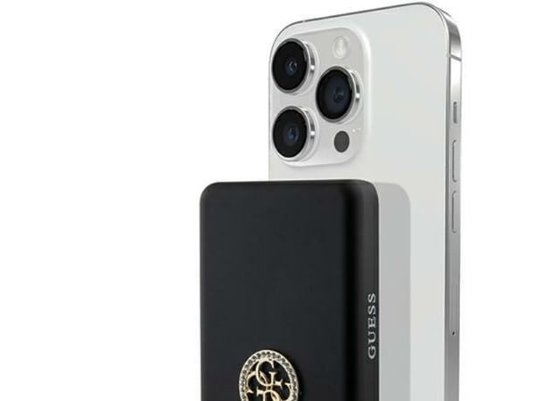 Guess Powerbank induktiivinen 5W GUPBM3AL4DMK 3000mAh musta/musta MagSafe 4G Strassed metalli logo
