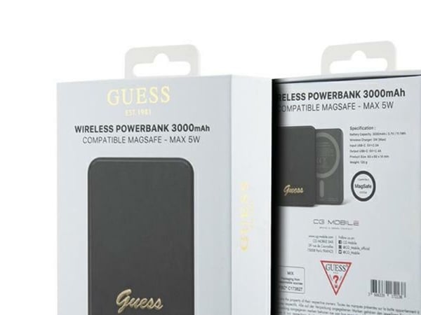 Guess induktiv powerbank 5W GUPBM3ALGSGK 3000 mAh svart MagSafe metall-logo