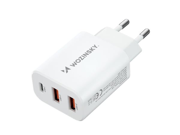 Wozinsky nettlader CWCUCW 30W USB-C / 2x USB-A hvit