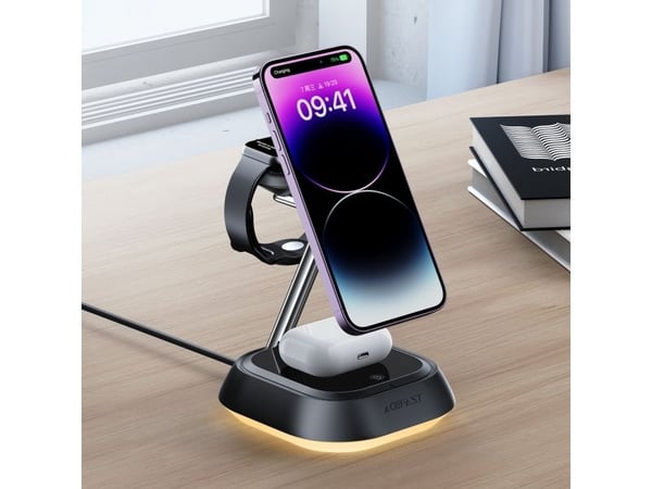Acefast E16 15W 3-in-1 induktiivinen latausasema puhelimelle / kuulokkeille / kellolle - musta