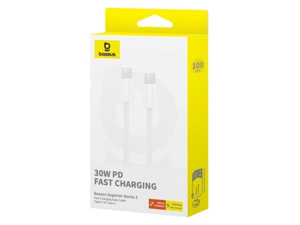 USB-kabel Baseus USB-C til USB-C 1 m hvit (6932172648800)