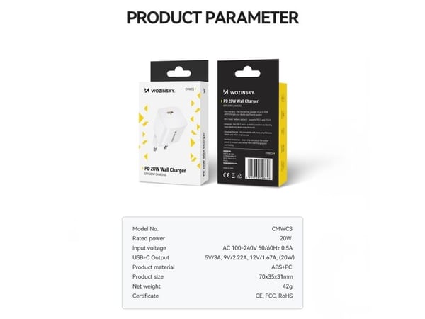 Wozinsky vegglader CMWCS USB-C PD 20W - hvit