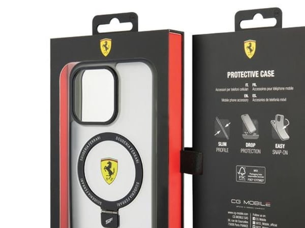 Ferrari FEHMP15LUSCAH iPhone 15 Pro 6,1" transparent hardcase med ringstativ 2023 Collection MagSafe