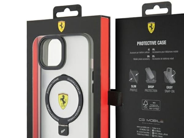 Ferrari FEHMP15SUSCAK iPhone 15 6,1" hardt deksel svart/svart med ringstativ 2023 MagSafe