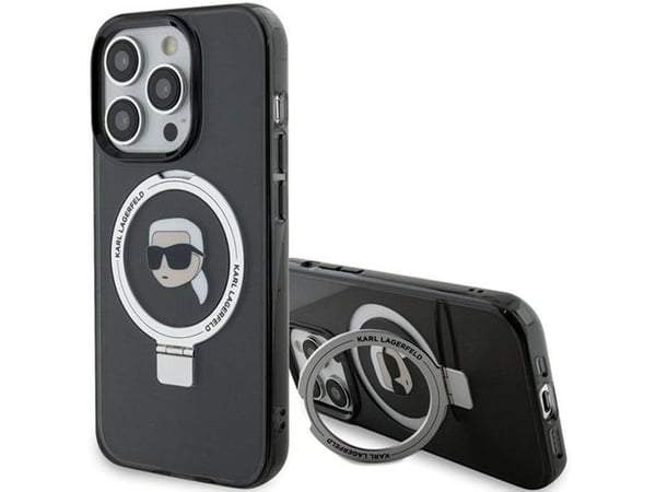 Karl Lagerfeld KLHMP15LHMRSKHK hardcase med ringstativ til iPhone 15 Pro 6.1" - svart/svart - MagSafe