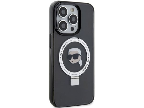 Karl Lagerfeld KLHMP15LHMRSKHK hardcase med ringstativ til iPhone 15 Pro 6.1" - svart/svart - MagSafe