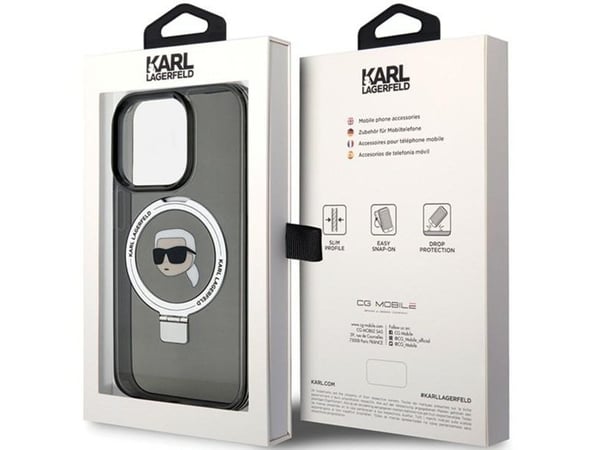 Karl Lagerfeld KLHMP15LHMRSKHK hardcase med ringstativ til iPhone 15 Pro 6.1" - svart/svart - MagSafe
