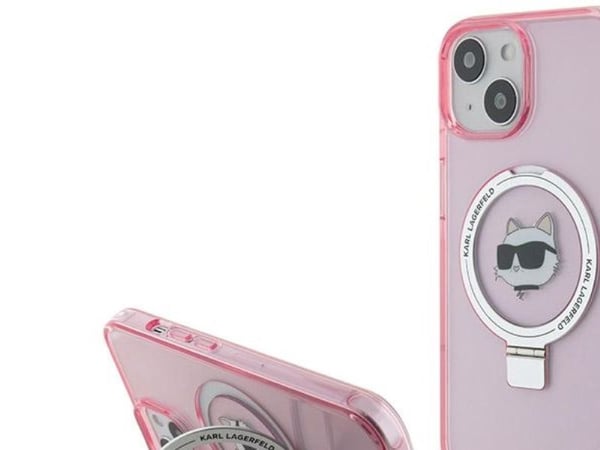 Karl Lagerfeld KLHMP15SHMRSCHP iPhone 15 / 14 / 13 6.1" vaaleanpunainen / vaaleanpunainen kovakotelo Ring Stand Choupette Head MagSafe