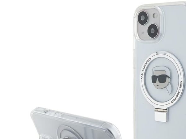 Karl Lagerfeld KLHMP15SHMRSKHHH iPhone 15 6.1" valkoinen/valkoinen kovakotelo Ring Stand Karl Head MagSafe