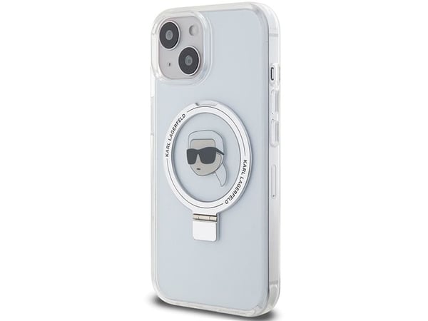 Karl Lagerfeld KLHMP15SHMRSKHHH iPhone 15 6.1" valkoinen/valkoinen kovakotelo Ring Stand Karl Head MagSafe
