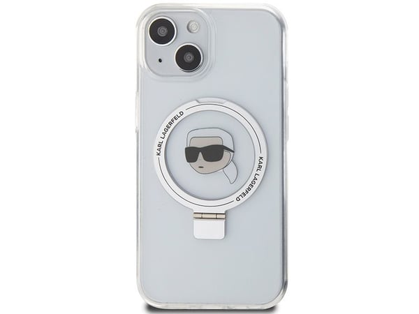 Karl Lagerfeld KLHMP15SHMRSKHHH iPhone 15 6.1" valkoinen/valkoinen kovakotelo Ring Stand Karl Head MagSafe