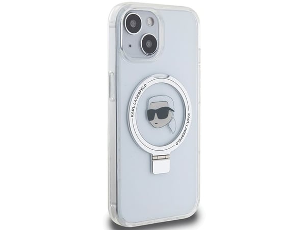 Karl Lagerfeld KLHMP15SHMRSKHHH iPhone 15 6.1" valkoinen/valkoinen kovakotelo Ring Stand Karl Head MagSafe