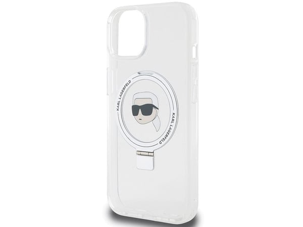 Karl Lagerfeld KLHMP15SHMRSKHHH iPhone 15 6.1" valkoinen/valkoinen kovakotelo Ring Stand Karl Head MagSafe