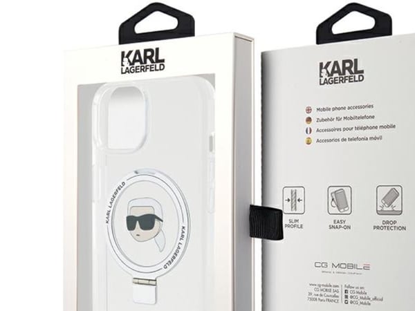 Karl Lagerfeld KLHMP15SHMRSKHH hårdskal Ring Stand Karl Head MagSafe för iPhone 15 6,1" - vit/vit