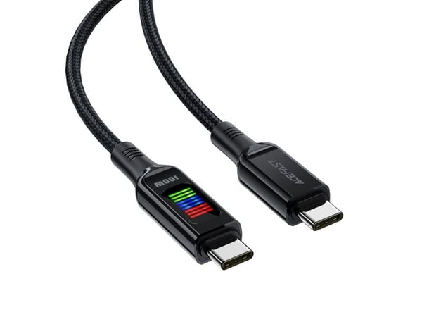 Acefast C7-03 USB-C USB-C 100W 1.2m kaapeli näytöllä - musta