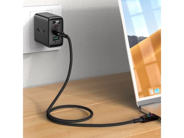Acefast C7-03 USB-C USB-C 100W 1.2m kaapeli näytöllä - musta