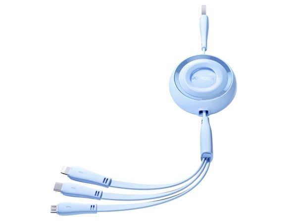 Joyroom 3in1 Colorful Series USB-A til USB-C / iPhone Lightning / microUSB uttrekkbar kabel 1 m blå 3in1 Colorful Series USB-A til USB-C / iPhone L...