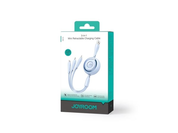 Joyroom 3in1 Colorful Series USB-A til USB-C / iPhone Lightning / microUSB uttrekkbar kabel 1 m blå 3in1 Colorful Series USB-A til USB-C / iPhone L...