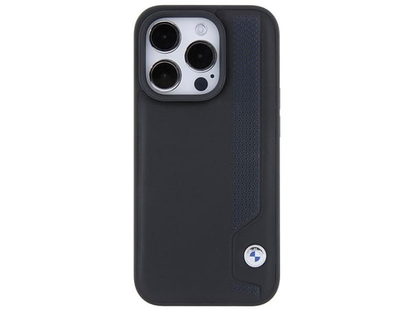 BMW BMHCP15X22RBDK Apple iPhone 15 Pro Max 6.1" Puhelinkotelo Musta nahka Siniset pisteet