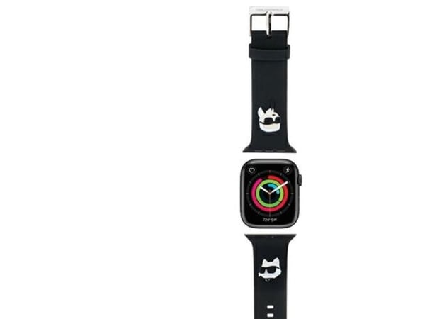 Karl Lagerfeld reim KLAWLSLKCNK til Apple Watch 42/44/45/49 mm svart rem 3D gummihoder Karl&Choupette