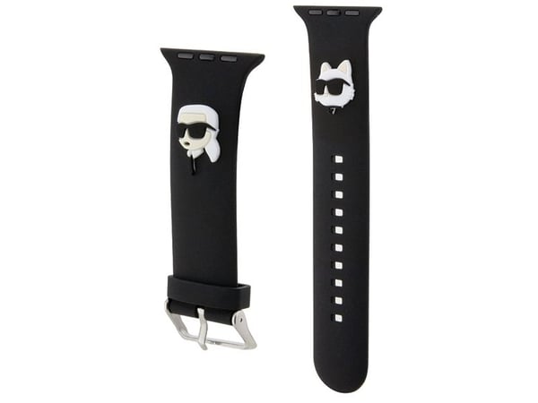 Karl Lagerfeld reim KLAWLSLKCNK til Apple Watch 42/44/45/49 mm svart rem 3D gummihoder Karl&Choupette