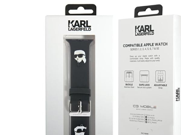 Karl Lagerfeld reim KLAWLSLKCNK til Apple Watch 42/44/45/49 mm svart rem 3D gummihoder Karl&Choupette