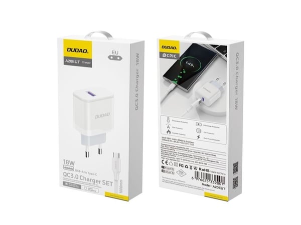 Dudao A20EU nätladdare USB-A 18W – vit