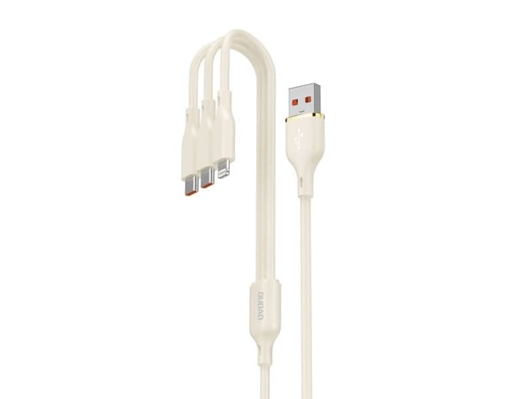 3-i-1 Dudao L7SE USB-A - USB-C / Lightning / micro USB 66W-kabel 1,2 m - beige