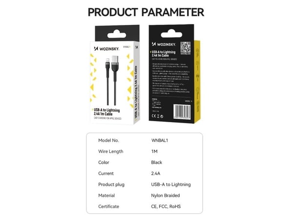 USB-kabel Wozinsky USB-A till Lightning 1 m svart (5907769308697)