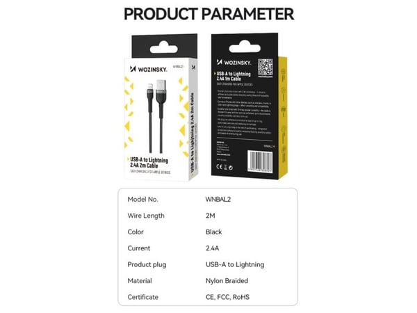 Wozinsky USB-A - Lightning-kaapeli 2 m musta (5907769308703)
