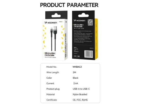 USB-kabel Wozinsky USB-A til USB-C 1 m svart (5907769308710)