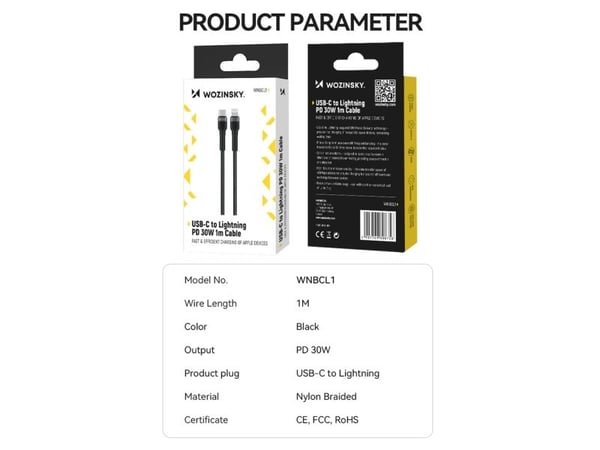 USB-kabel Wozinsky USB-C til Lightning 1 m svart (5907769308758)