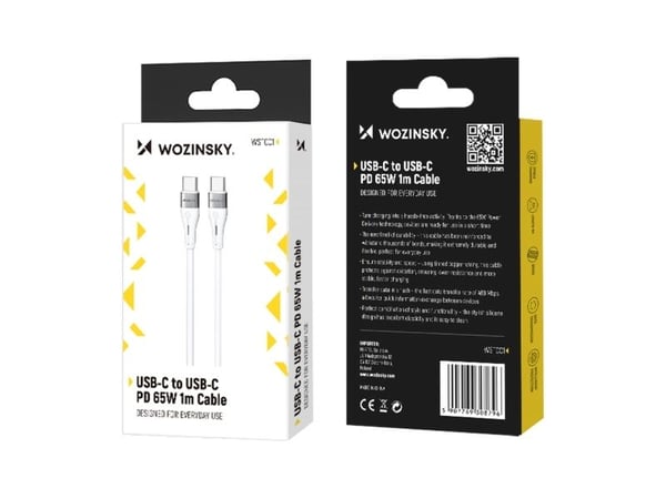 USB-kabel Wozinsky USB-C til USB-C 1 m, hvit (5907769308796)