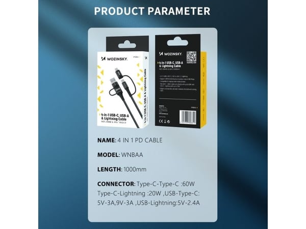 USB-kabel Wozinsky USB-A til 2x USB-C + Lightning 1 m svart (5907769308819)