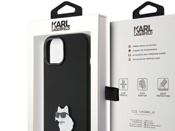 Karl Lagerfeld KLHCP15MSMHCNPK iPhone 15 Plus / 14 Plus 6,7" svart/svart Silikon Choupette metallnål