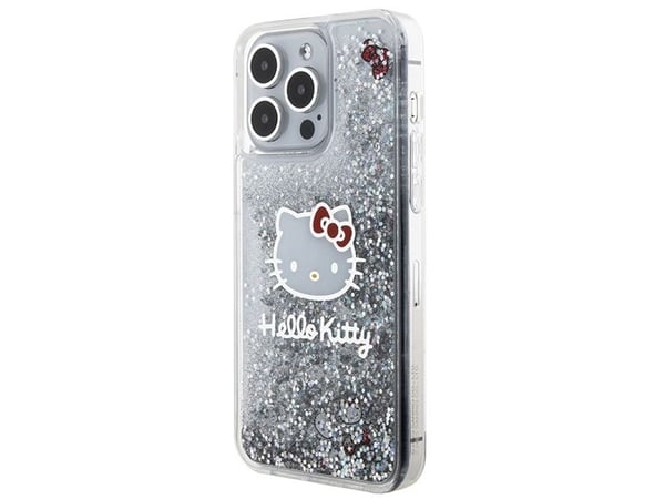 Hello Kitty Liquid Glitter Charms Kitty Head dėklas iPhone 15 Pro Max - sidabrinis
