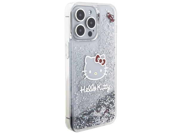 Hello Kitty Liquid Glitter Charms Kitty Head dėklas iPhone 15 Pro Max - sidabrinis