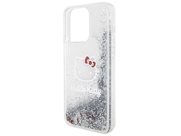Hello Kitty Liquid Glitter Charms Kitty Head dėklas iPhone 15 Pro Max - sidabrinis
