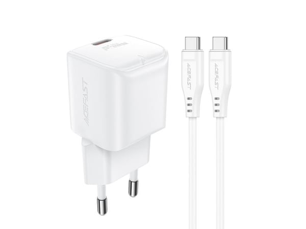 Acefast nettlader A77 Mini PD 30W GaN + USB-C-kabel (hvit)