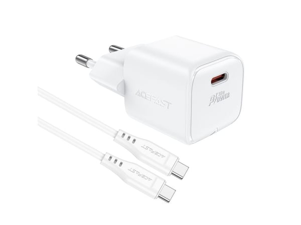 Acefast nettlader A77 Mini PD 30W GaN + USB-C-kabel (hvit)