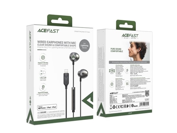 Acefast øretelefoner med Lightning-kontakt til iPhone iPad 1,2 m svart