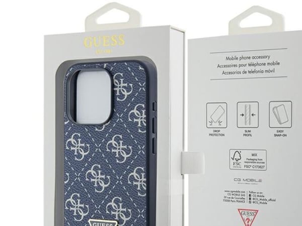 Guess 4G Triangle Metal Logo-skal för iPhone 15 Pro - blå
