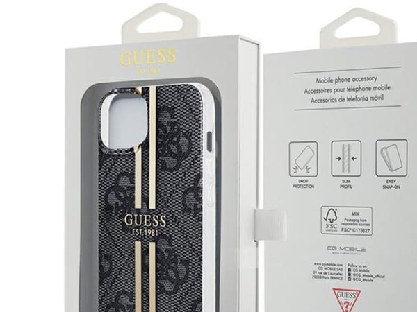 Guess etui Gold Stripe til iPhone 15 Plus / 14 Plus - svart