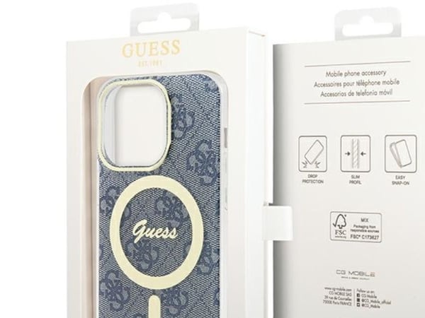 Guess IML 4G MagSafe-deksel til iPhone 15 Pro - blå