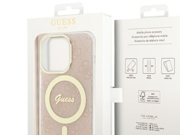 Guess IML 4G MagSafe-deksel for iPhone 15 Pro - rosa