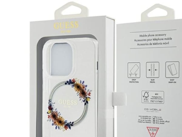 Guess IML Flowers Wreatch MagSafe-deksel for iPhone 15 Pro - transparent