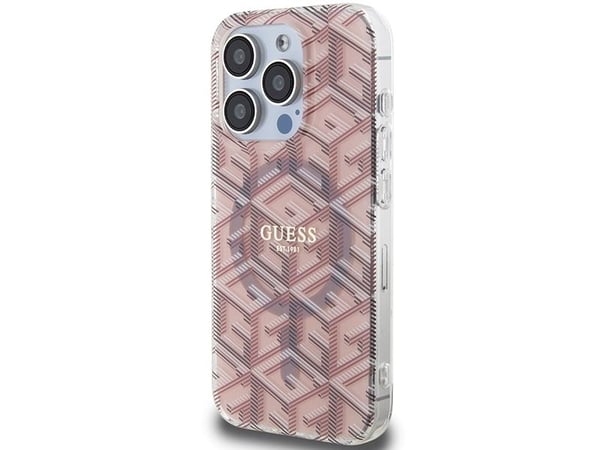 Guess IML GCube MagSafe -kotelo iPhone 15 Pro:lle - vaaleanpunainen